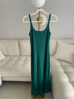 Gap Fit & Flare Ribbed Knit Tank Midi Maxi Dress Rainforest Green